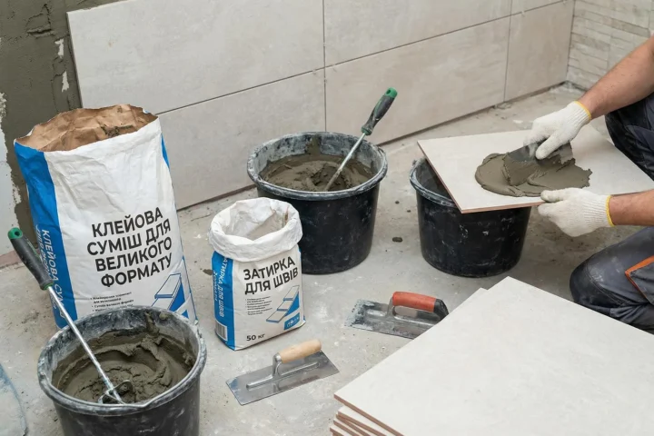 Ілюстрація до статті: Клеєві суміші та затирки для великоформатної плитки: як обрати правильно