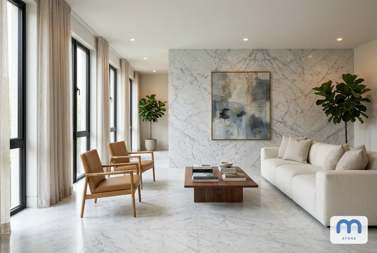 Мармур Bianco Carrara в інтер’єрі: візуалізація