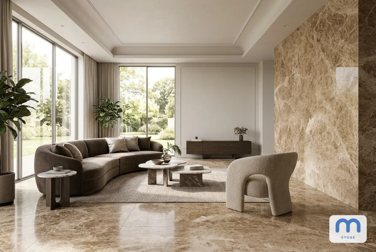 Мармур Cappuccino Light в інтер’єрі: візуалізація