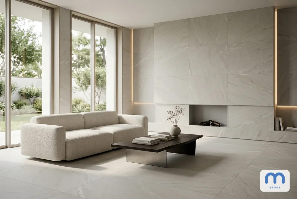 Мармур Ice White Sandblasted в інтер’єрі: візуалізація