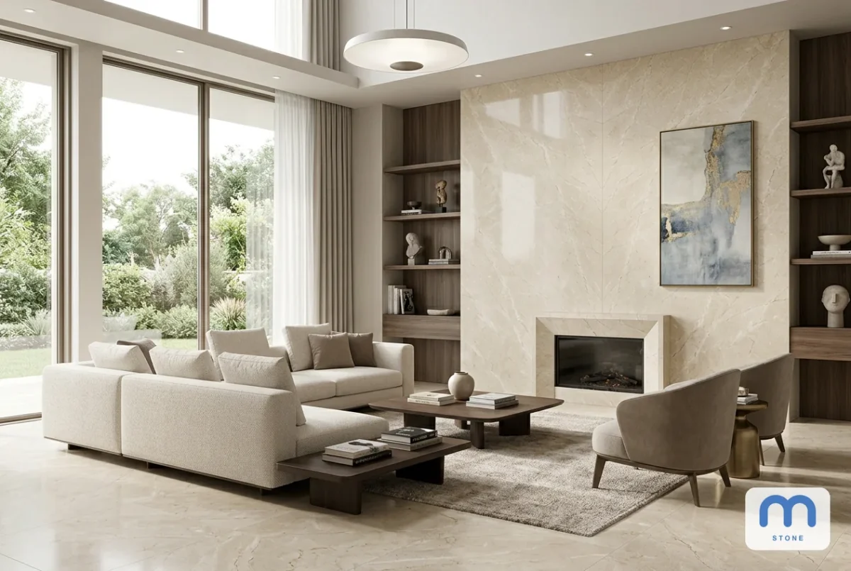 Мармур Lotus Beige Light в інтер’єрі: візуалізація